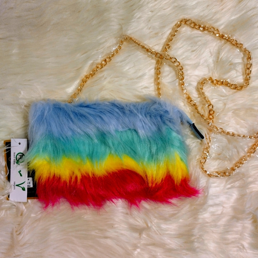 Multicolored Faux Fur Crossbody Bag.Faux fur material.